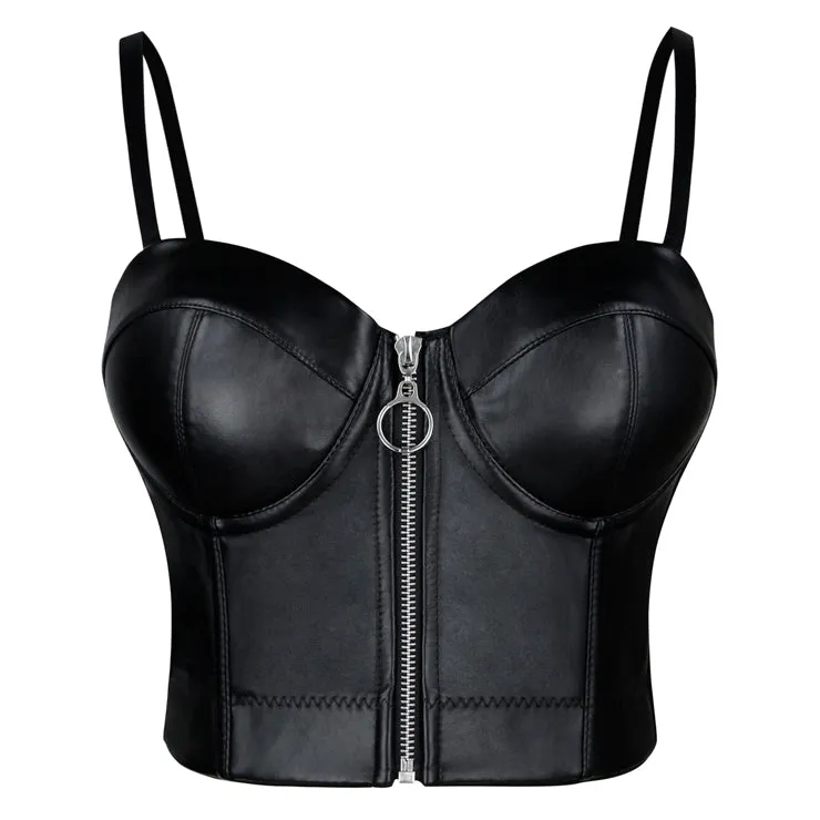 Black Pleather Bustier Crop Top