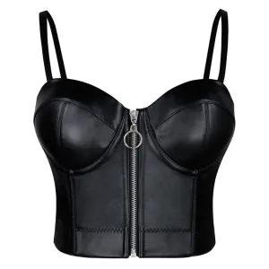 Black Pleather Bustier Crop Top