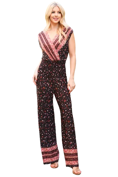 Black Plus Size Multi Ditsy Floral Jumpsuit - Pack of 6