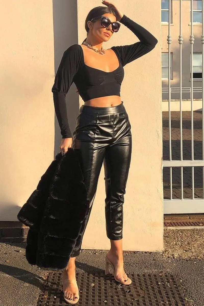 Black Slinky Off Shoulder Crop Top - Danni