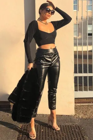 Black Slinky Off Shoulder Crop Top - Danni