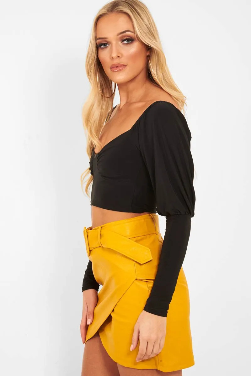 Black Slinky Off Shoulder Crop Top - Danni