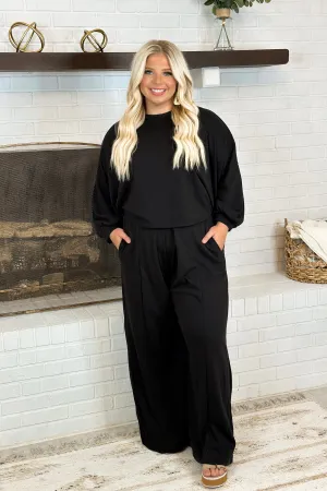 Black Terry Crop Top & Pants Set *Final Sale*