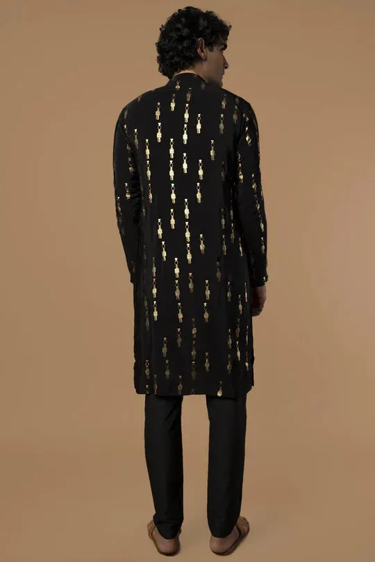Black Tribal Pillar Kurta With Pants