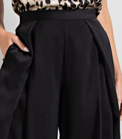 Black Wide Leg Pleated Pants