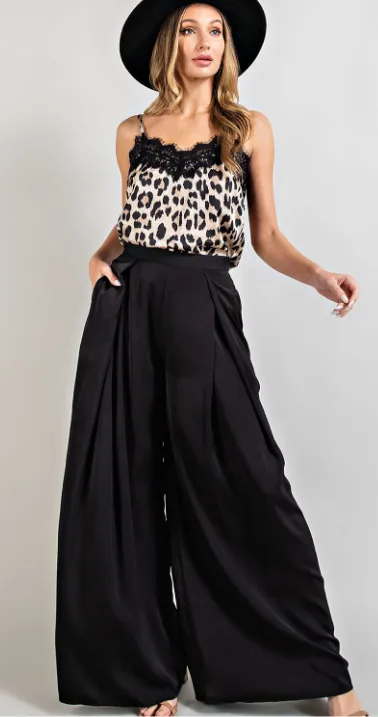 Black Wide Leg Pleated Pants
