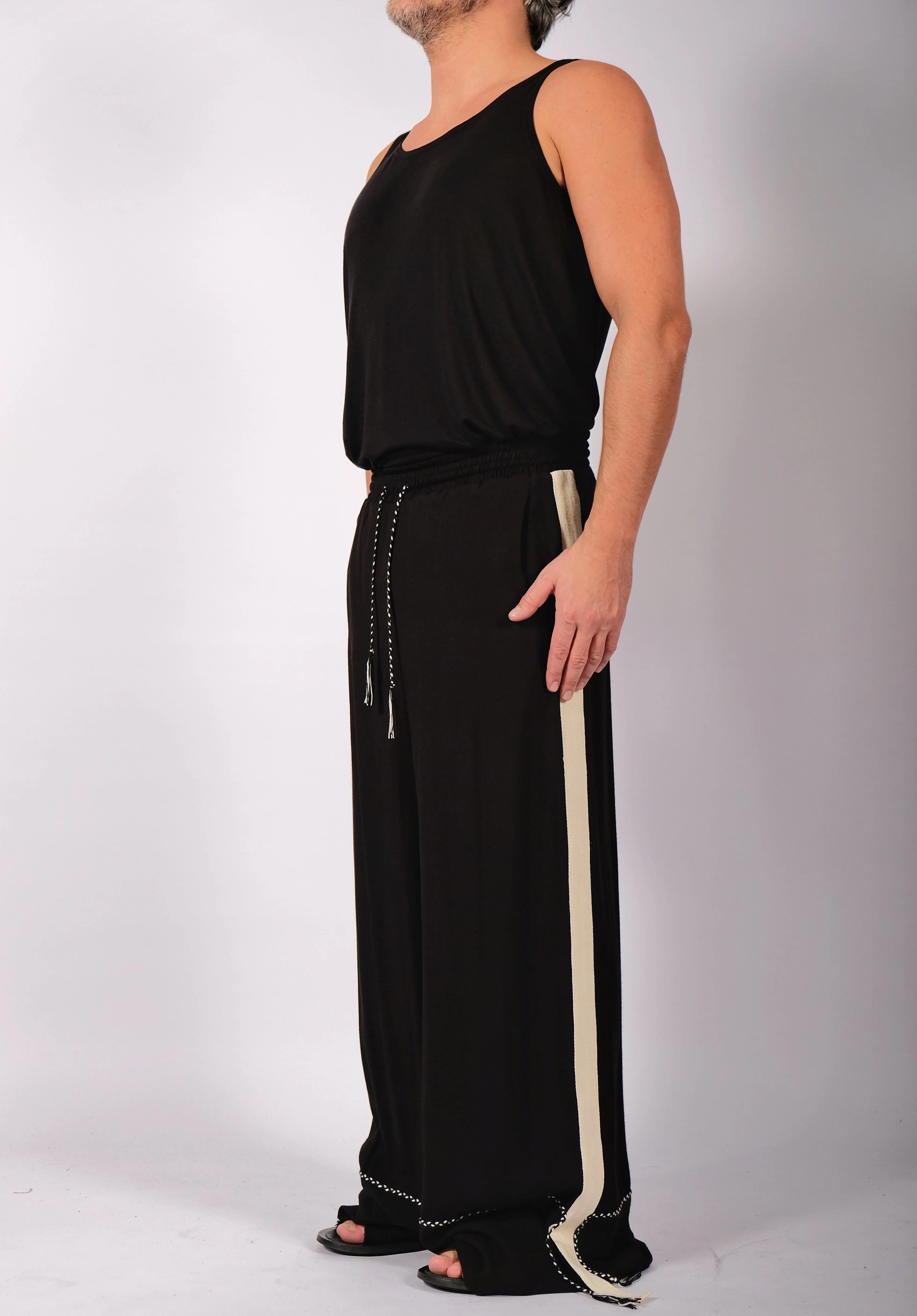 Black Wide Washed Cotton Trousers