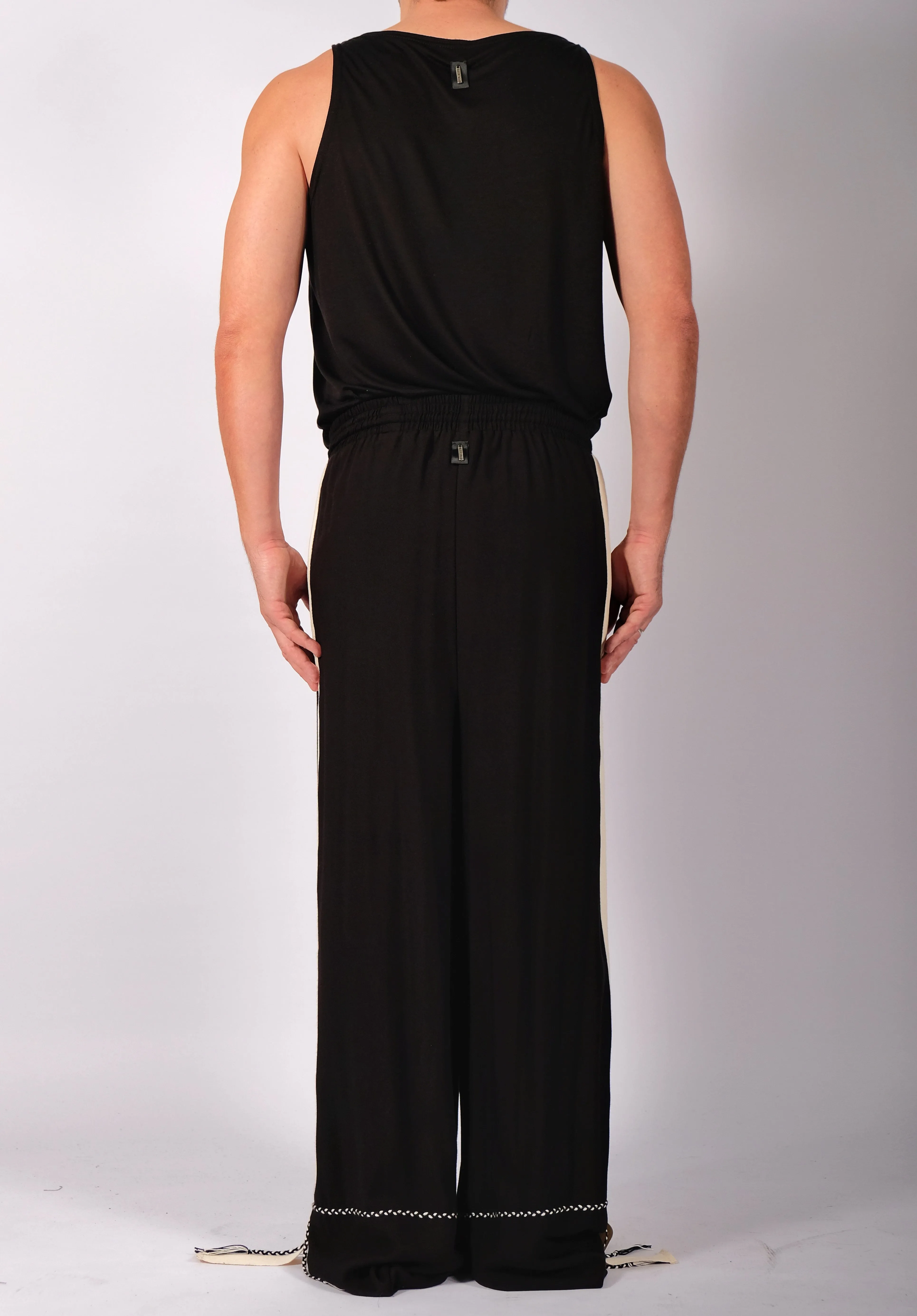 Black Wide Washed Cotton Trousers