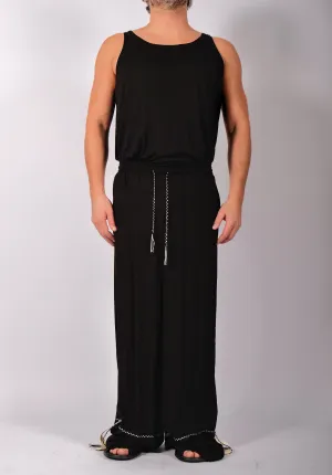 Black Wide Washed Cotton Trousers
