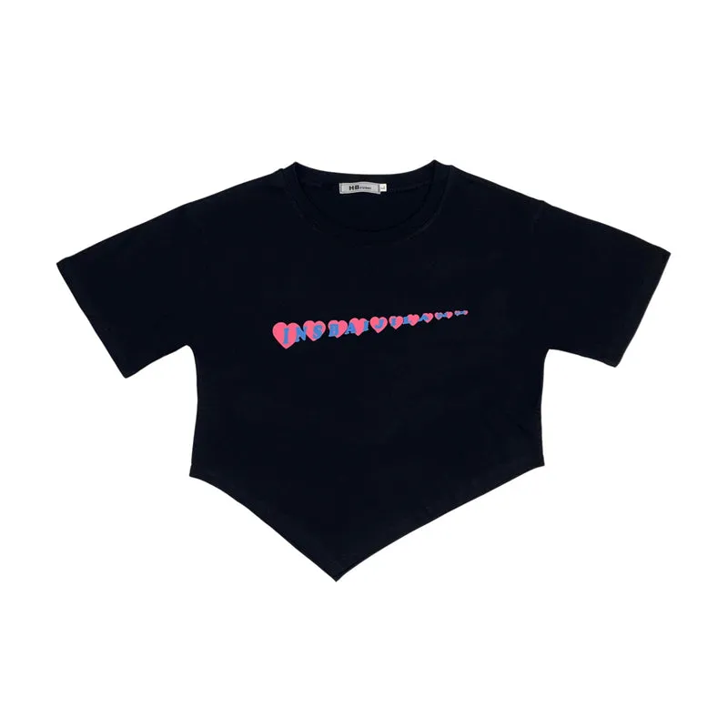 BLACK/WHITE LOVE PRINTED IRREGULAR CROP TOP UB2699