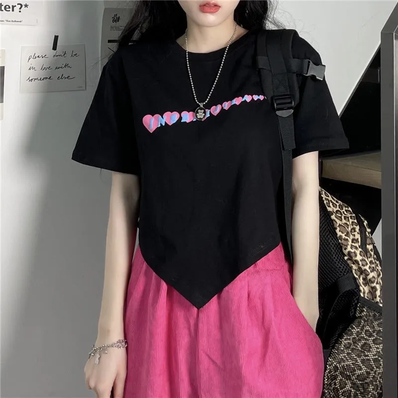 BLACK/WHITE LOVE PRINTED IRREGULAR CROP TOP UB2699