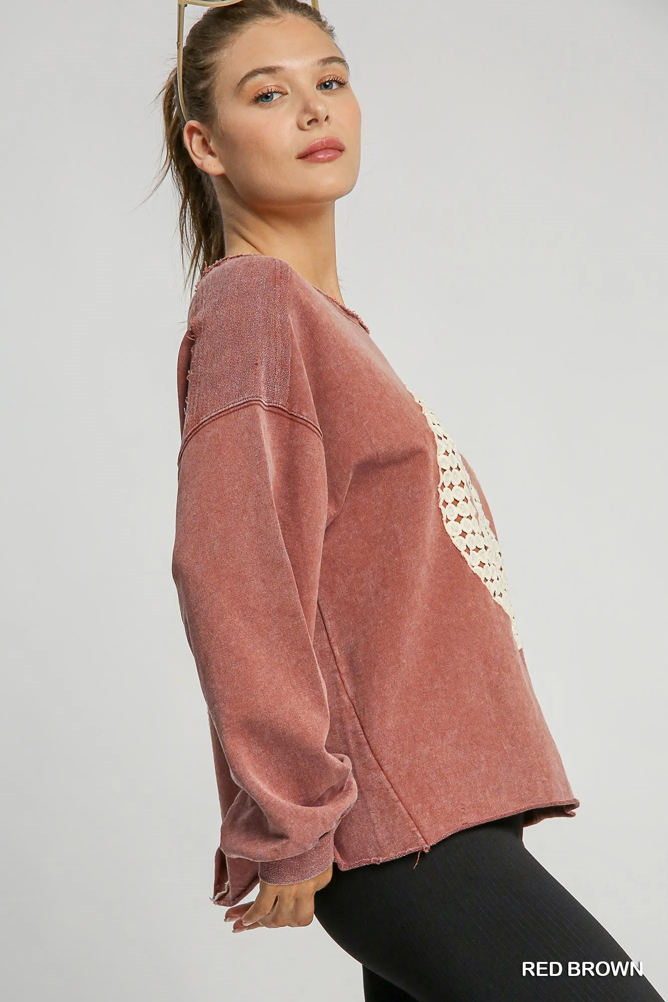 Blair Peace Lace Applique Top - Red Brown
