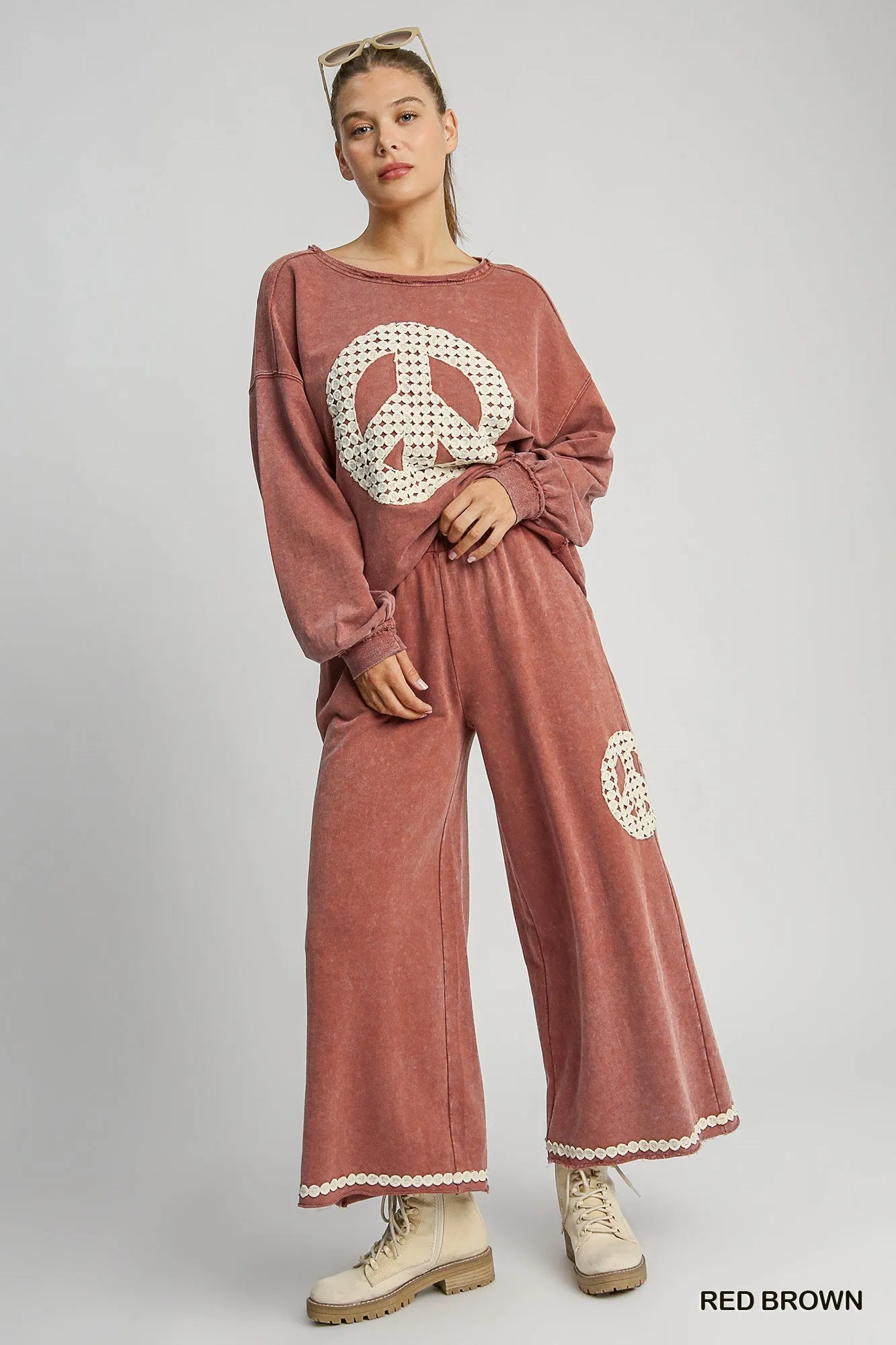 Blair Peace Lace Applique Top - Red Brown