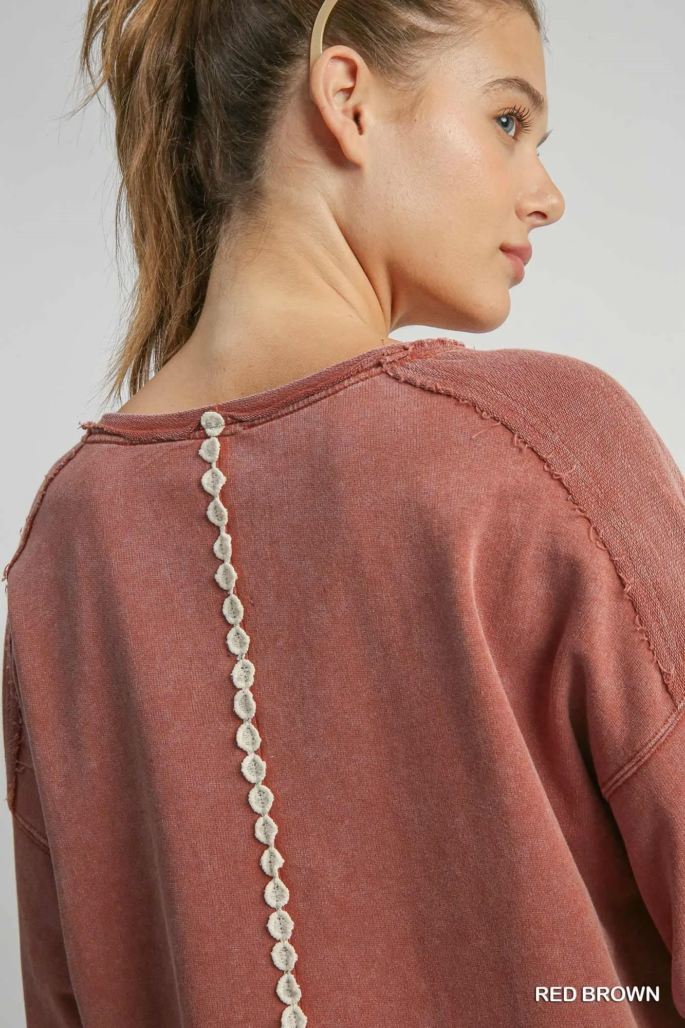 Blair Peace Lace Applique Top - Red Brown