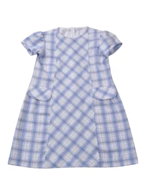 Blue & Tan Contrast Plaid Dress