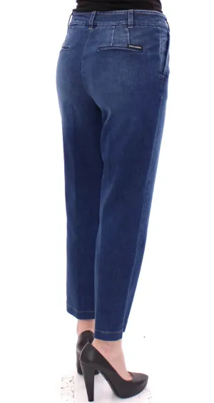 Blue Cotton Solid Pattern Logo Jeans Pants