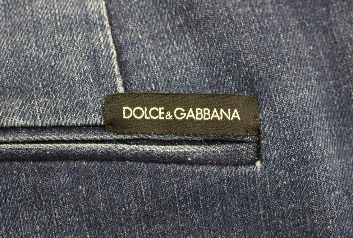 Blue Cotton Solid Pattern Logo Jeans Pants