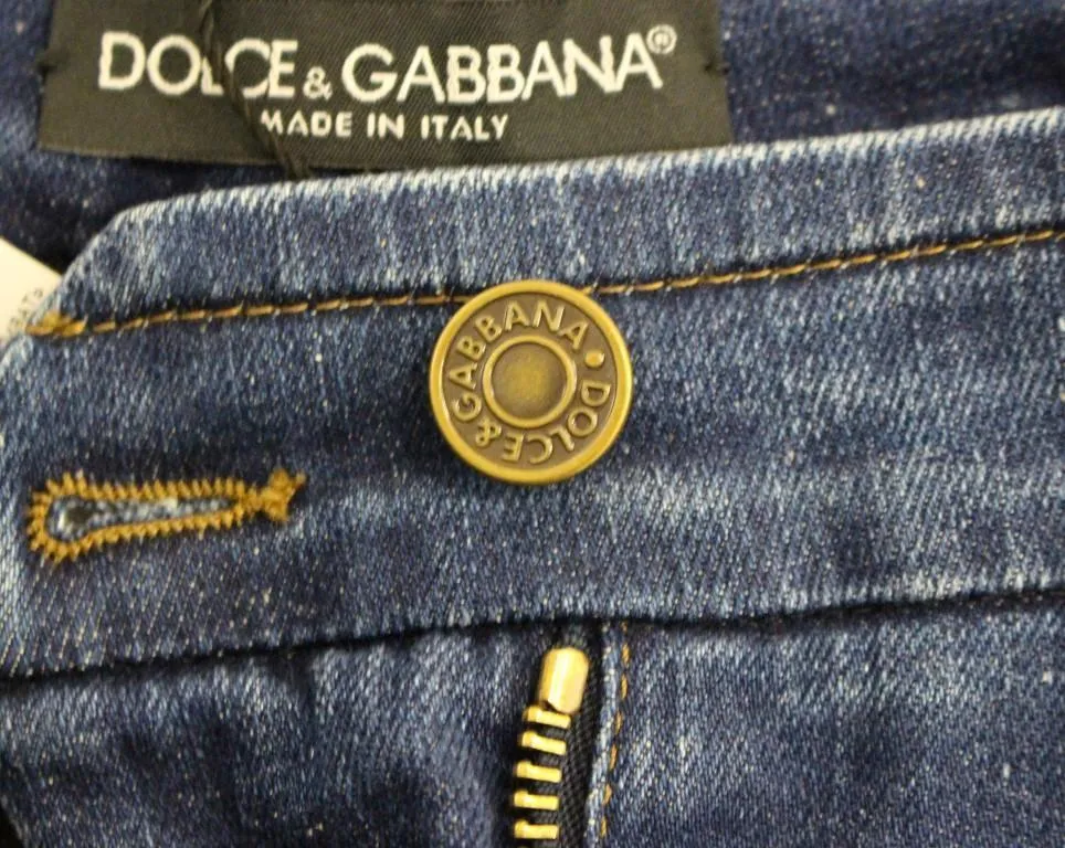 Blue Cotton Solid Pattern Logo Jeans Pants
