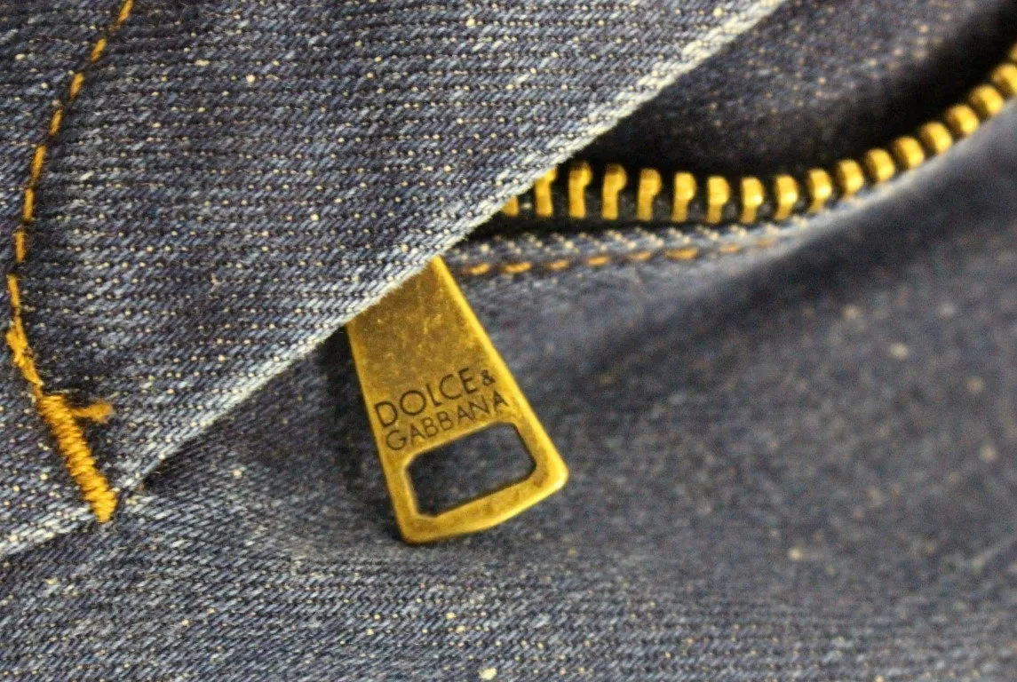Blue Cotton Solid Pattern Logo Jeans Pants