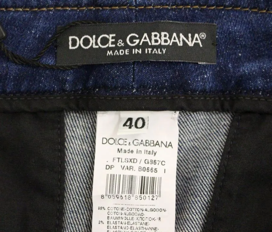 Blue Cotton Solid Pattern Logo Jeans Pants