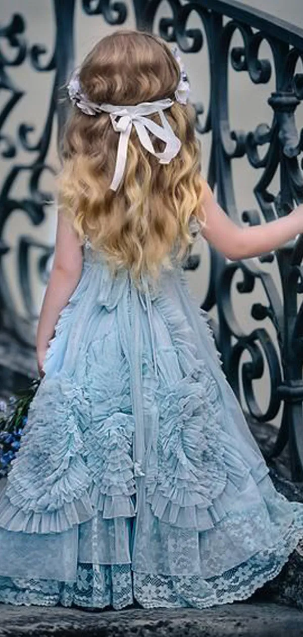 Blue Cute Halter Popular Flower Girl Dresses, FG149