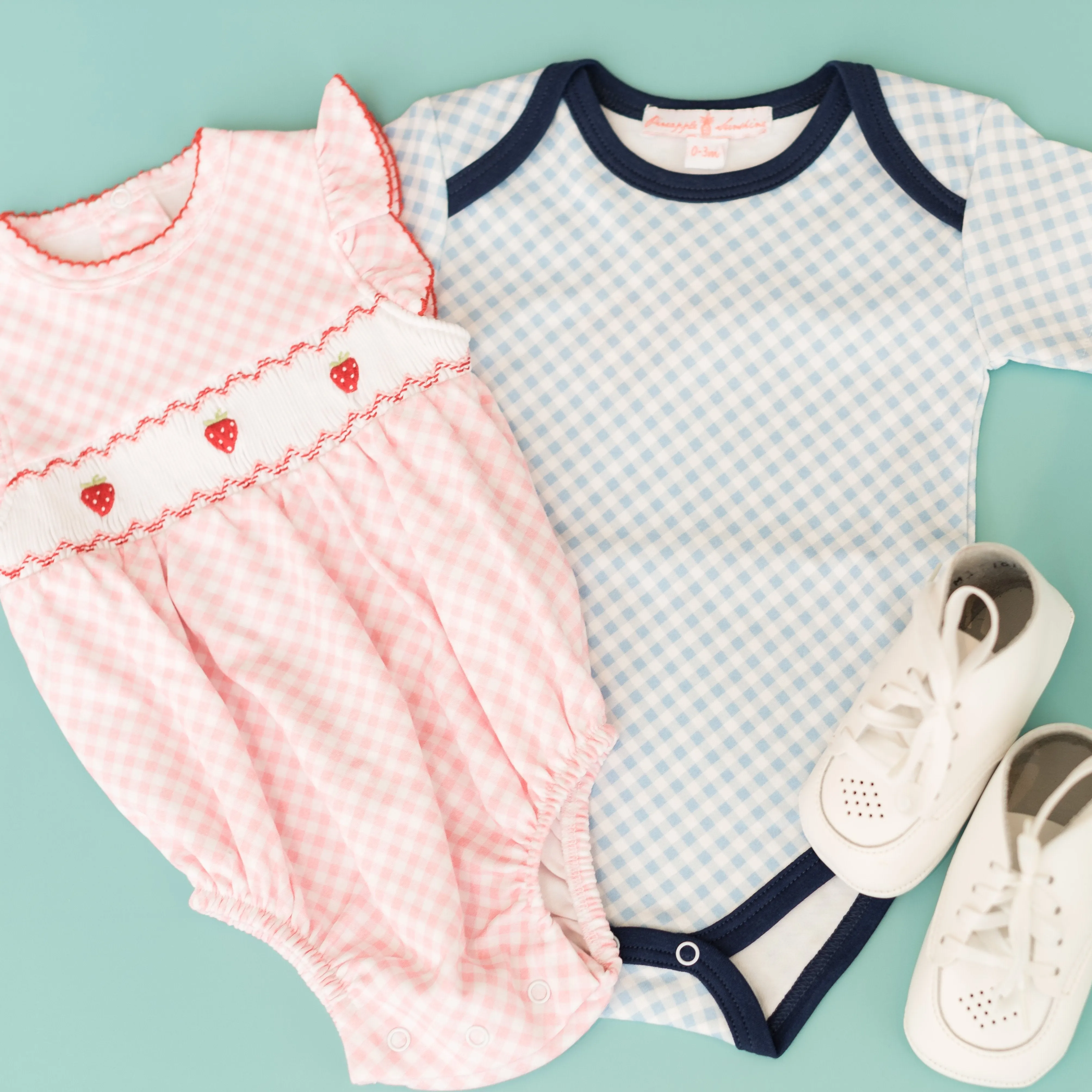 Blue Gingham Short Sleeve Onesie