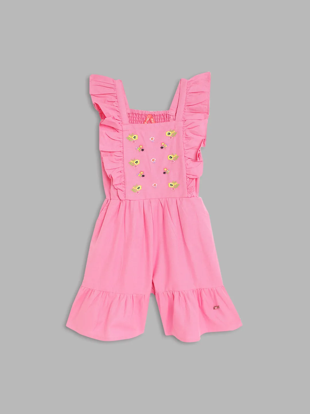 Blue Giraffe Girls Pink Embroidered Square Neck Playsuit