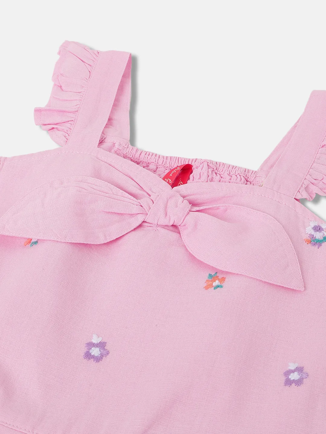 Blue Giraffe Girls Purple Embroidered Square Neck Short Sleeves Playsuit