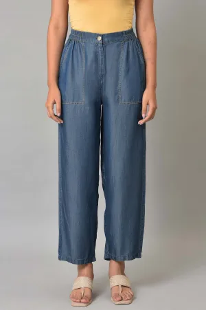 Blue Plus Size Denim Narrow Pants