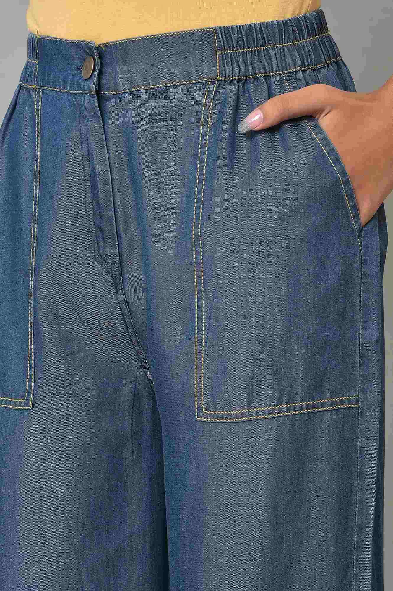 Blue Plus Size Denim Narrow Pants