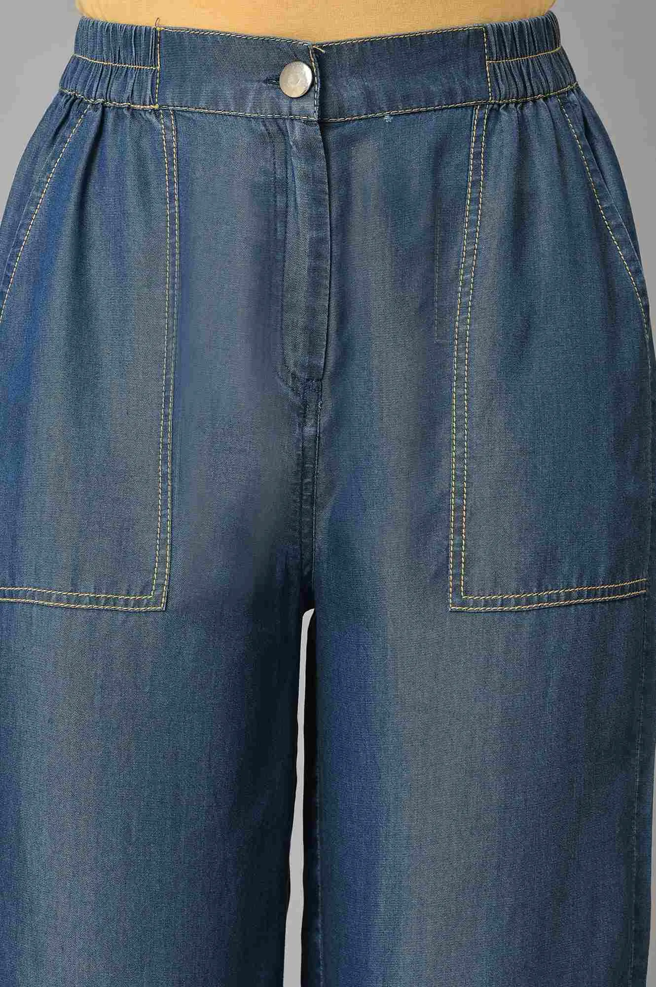 Blue Plus Size Denim Narrow Pants