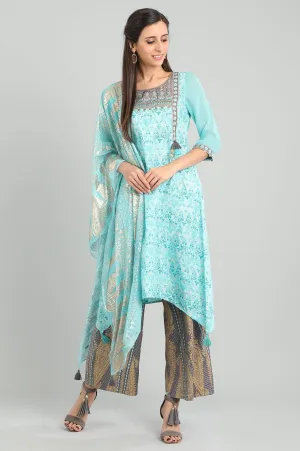 Blue Round Neck Handkerchief Hemline kurta Set