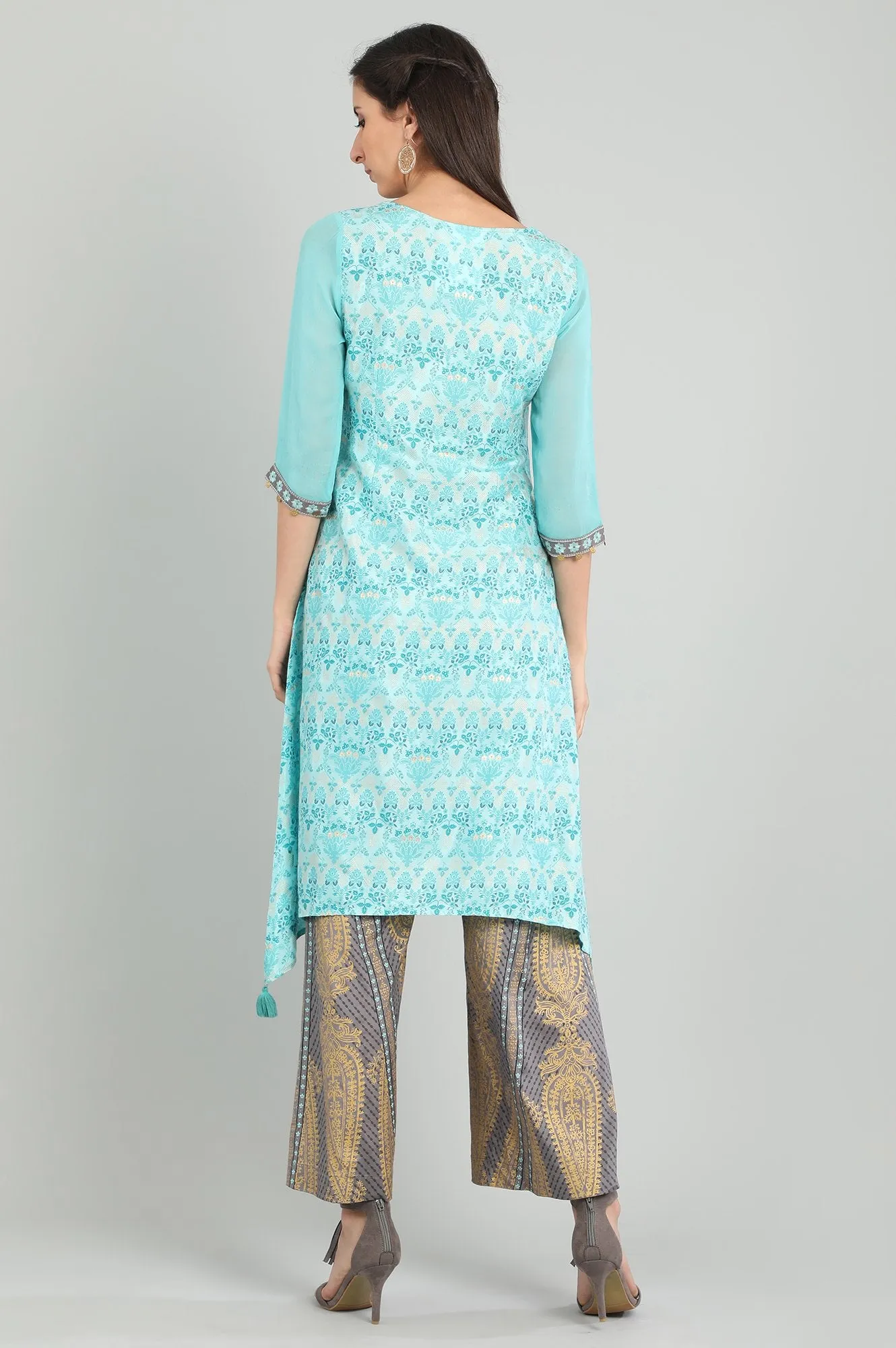 Blue Round Neck Handkerchief Hemline kurta Set
