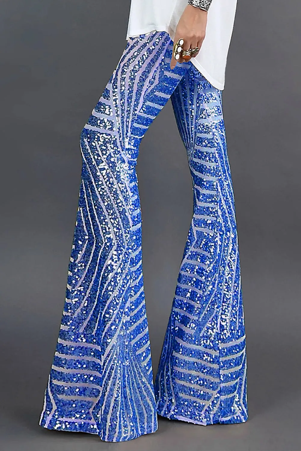Blue Sequin Wide Leg Pants