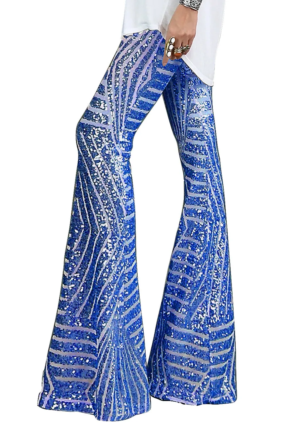 Blue Sequin Wide Leg Pants