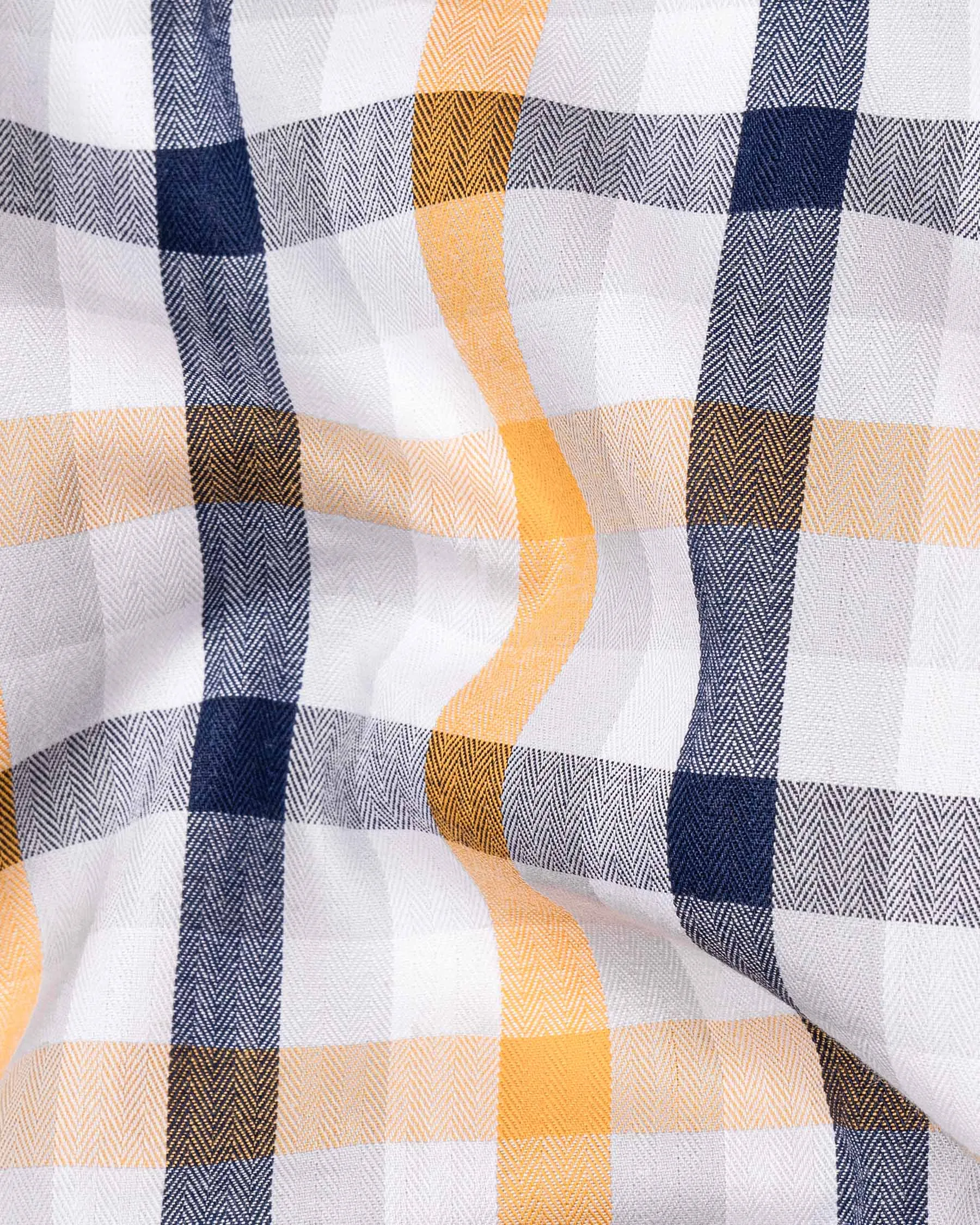 Bluish Blue with Macaroni and Ceramic White Plaid Herringbone Premium Cotton Shirt