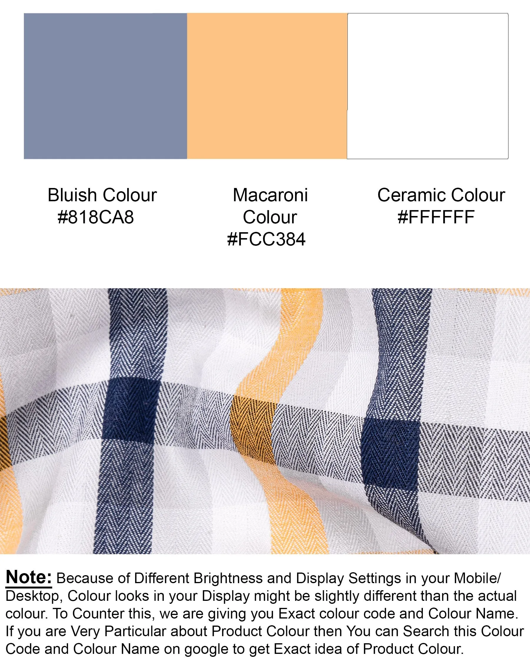 Bluish Blue with Macaroni and Ceramic White Plaid Herringbone Premium Cotton Shirt