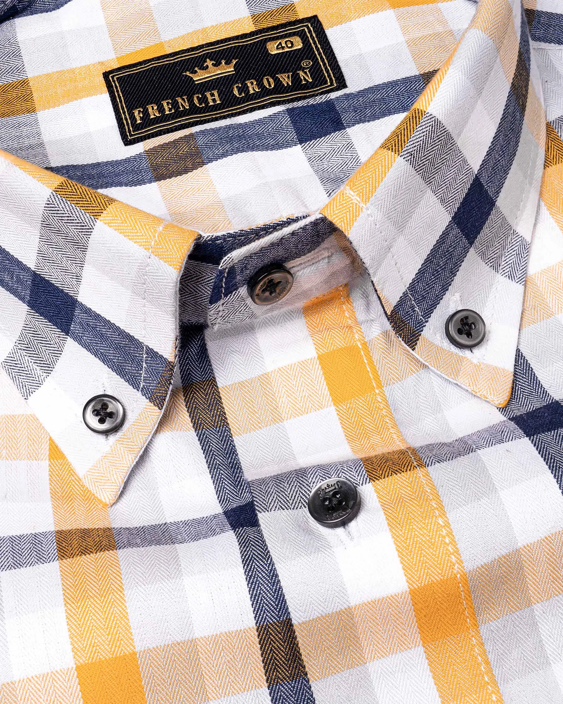 Bluish Blue with Macaroni and Ceramic White Plaid Herringbone Premium Cotton Shirt