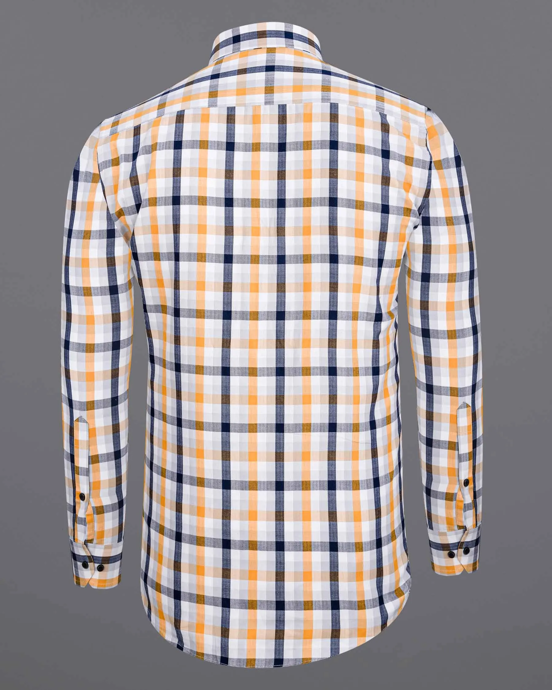 Bluish Blue with Macaroni and Ceramic White Plaid Herringbone Premium Cotton Shirt