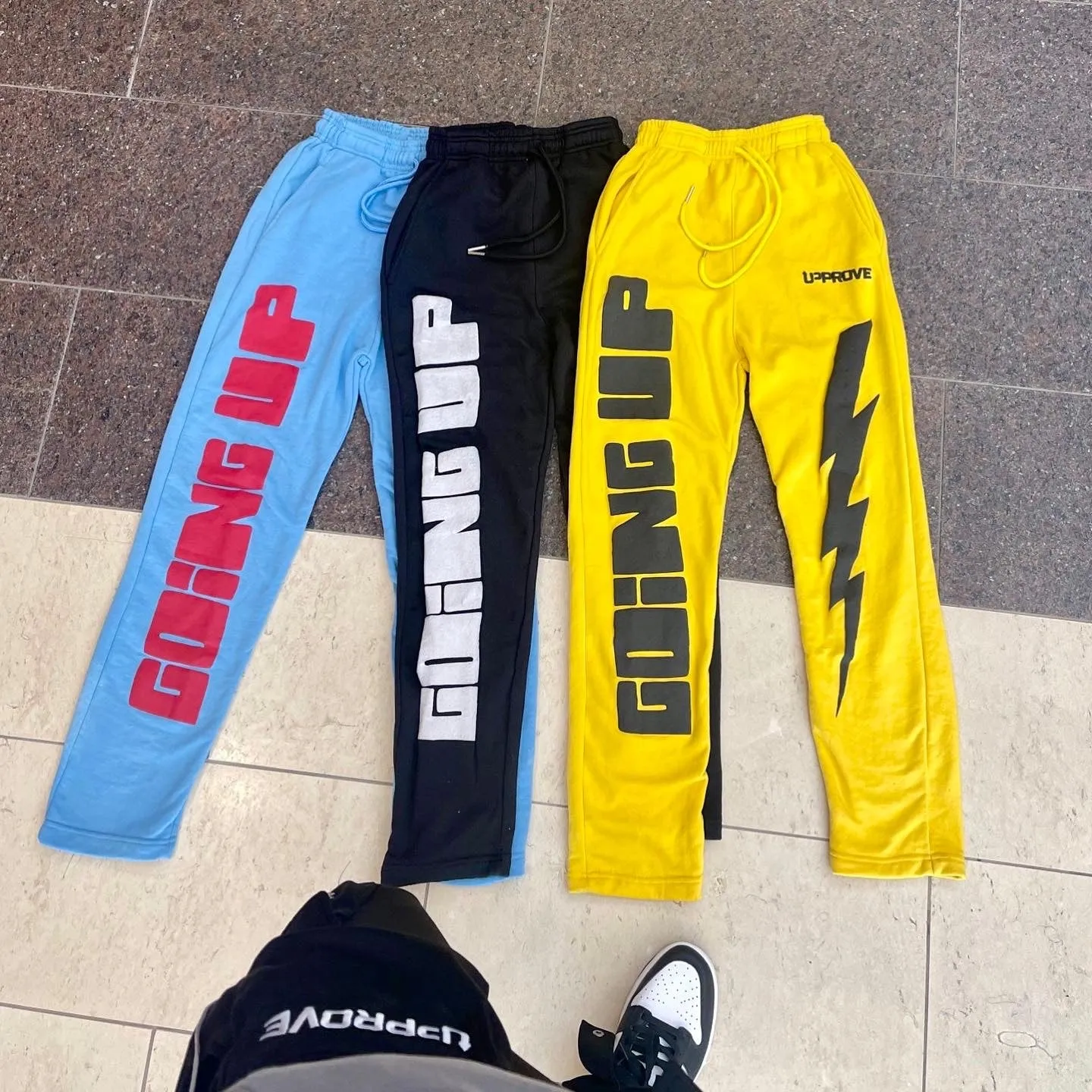 'BOLT' PUFF PRINT STRAIGHT LEG JOGGERS (BLACK)