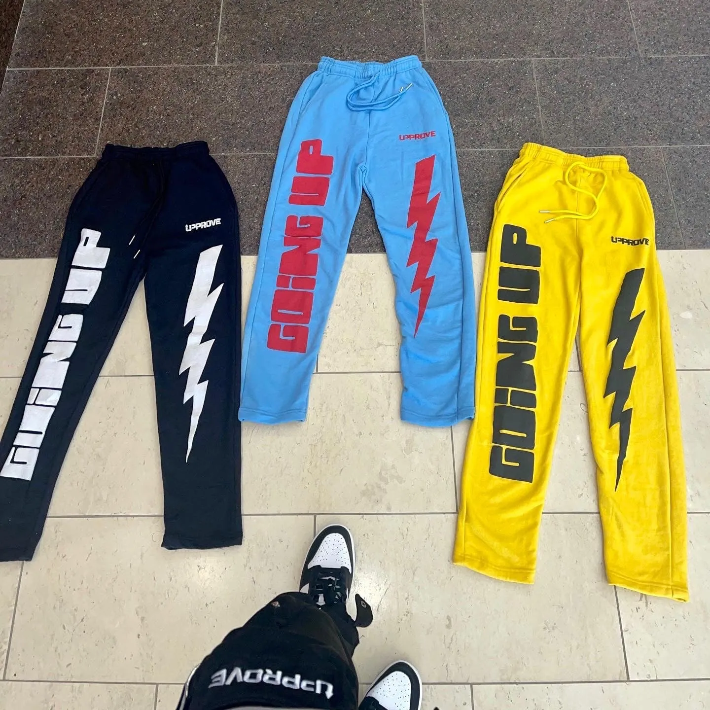 'BOLT' PUFF PRINT STRAIGHT LEG JOGGERS (BLACK)