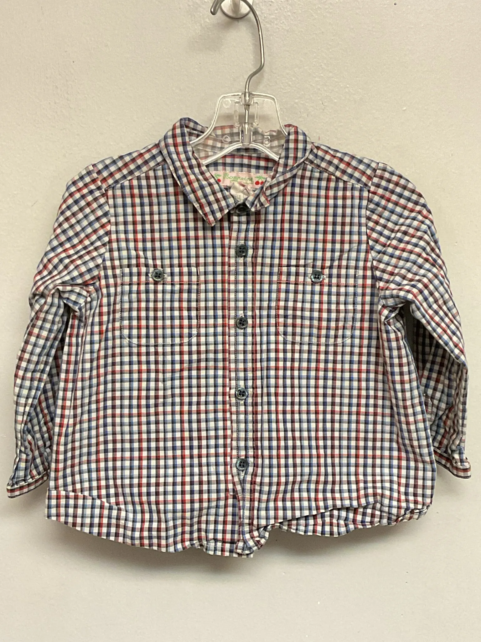 Bonpoint Size 12M Blue & Red Plaid Cotton Infant Boys Shirts & Polos