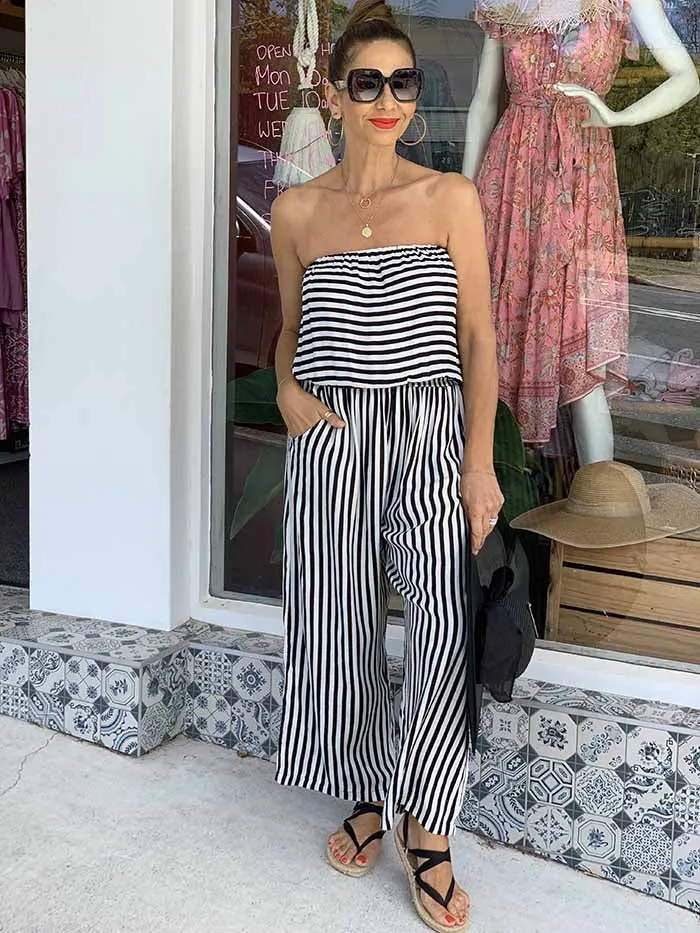 Bora Bora Strapless Pantsuit - Byron Stripe