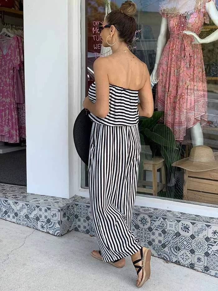 Bora Bora Strapless Pantsuit - Byron Stripe