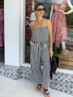Bora Bora Strapless Pantsuit - Byron Stripe