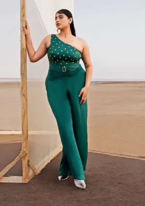 Bottle Green One Shoulder Jumpsuit