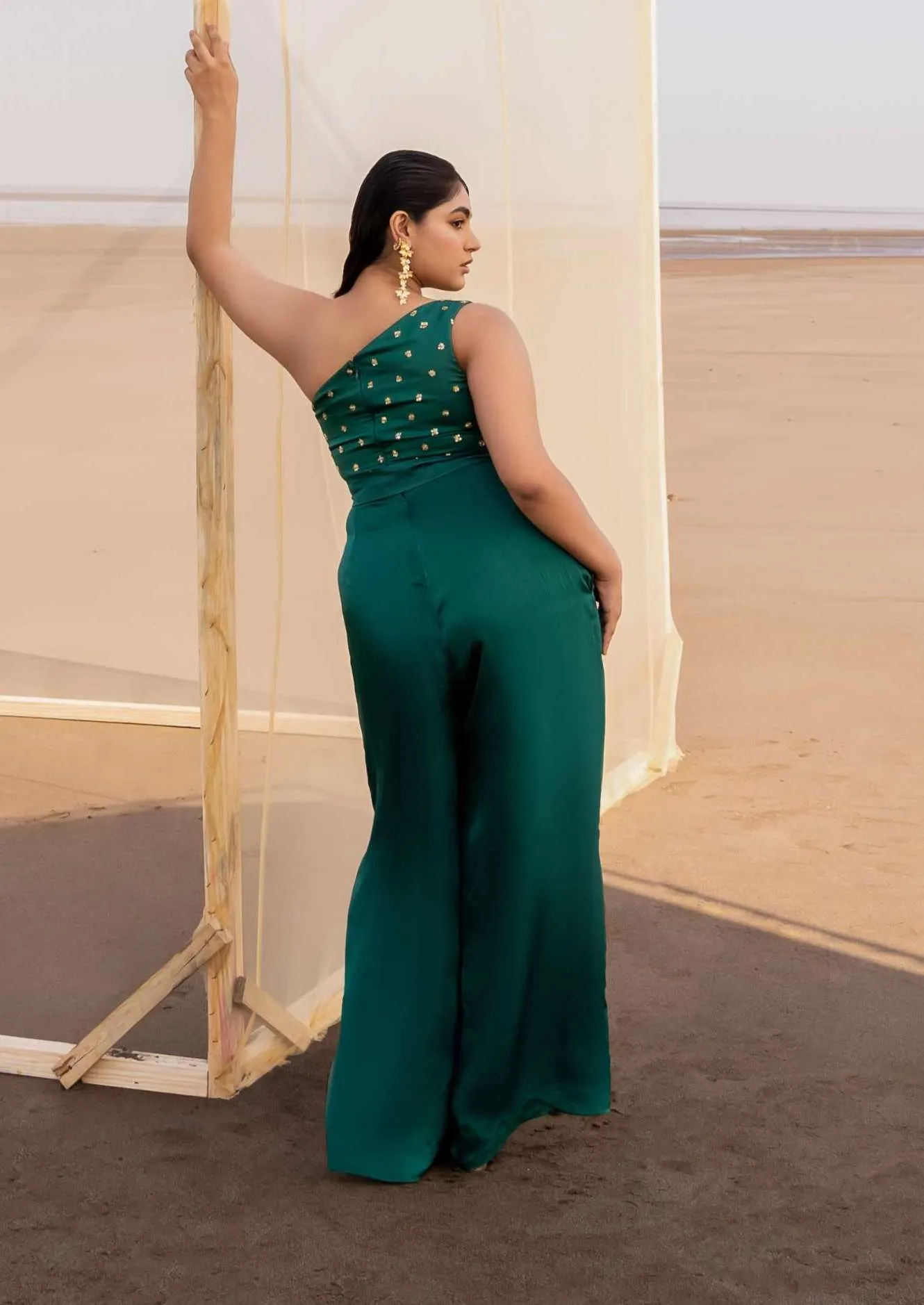 Bottle Green One Shoulder Jumpsuit
