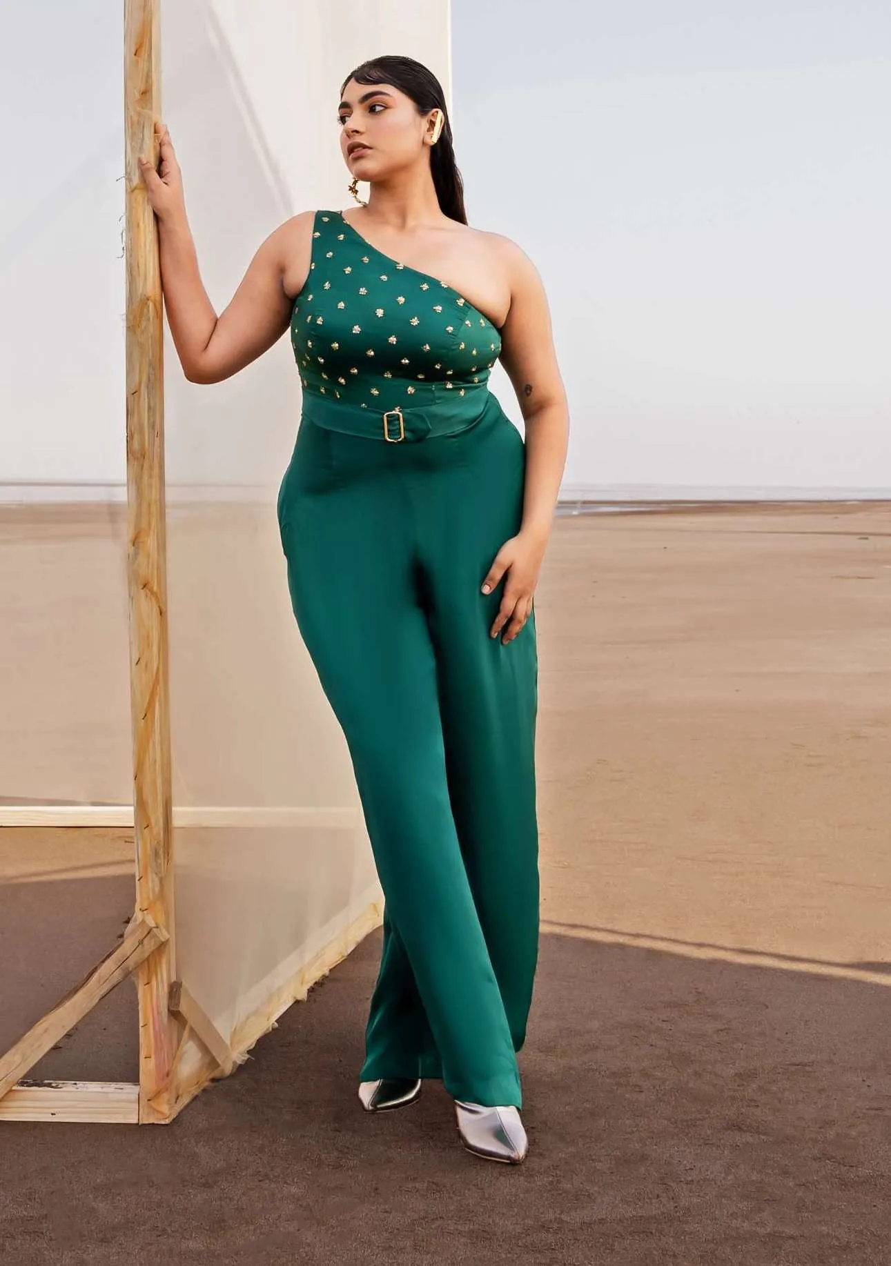 Bottle Green One Shoulder Jumpsuit