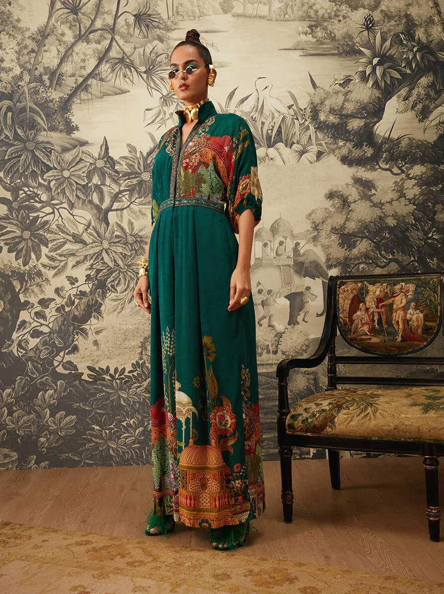 Bottle green printed jumpsuit