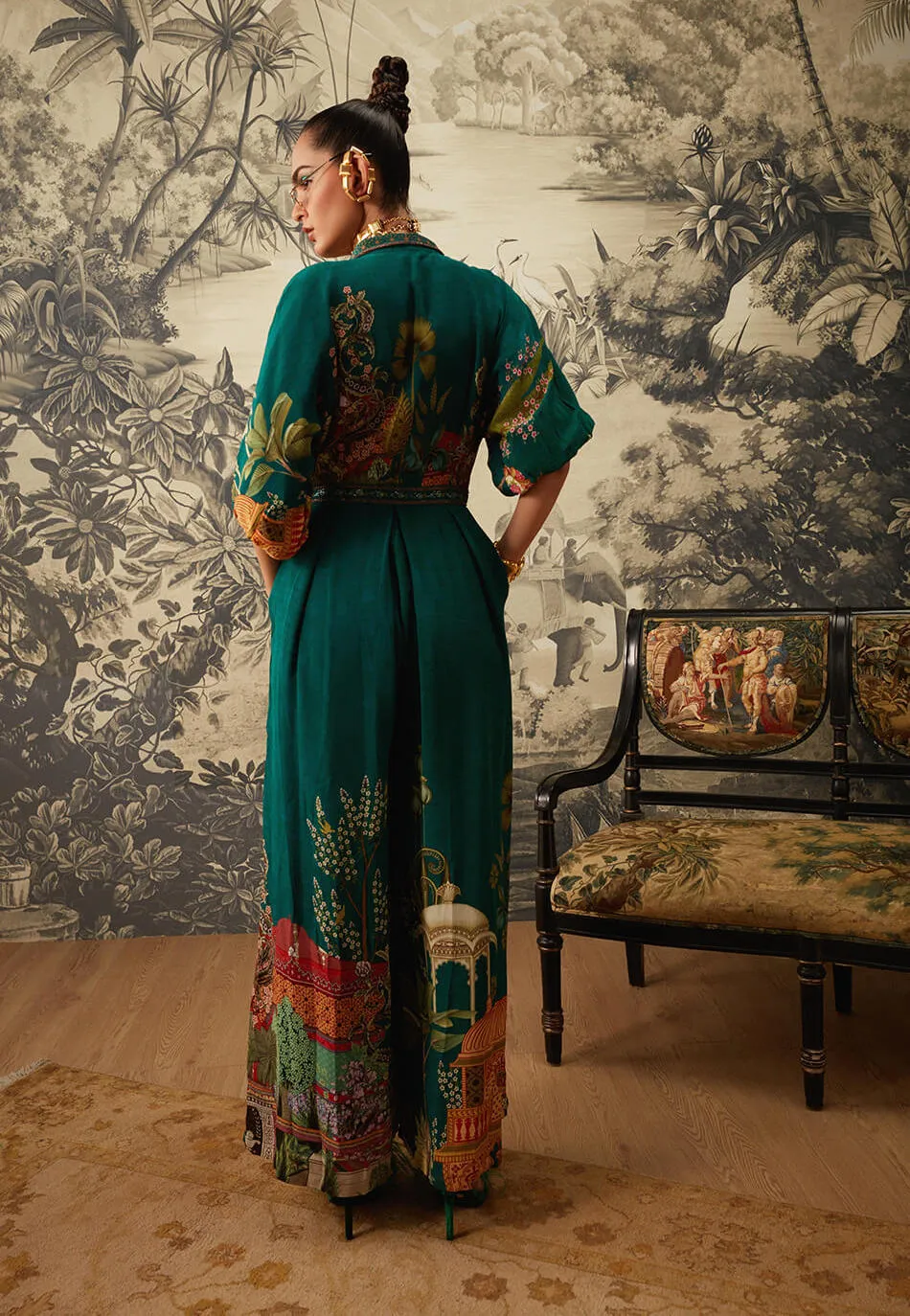Bottle green printed jumpsuit
